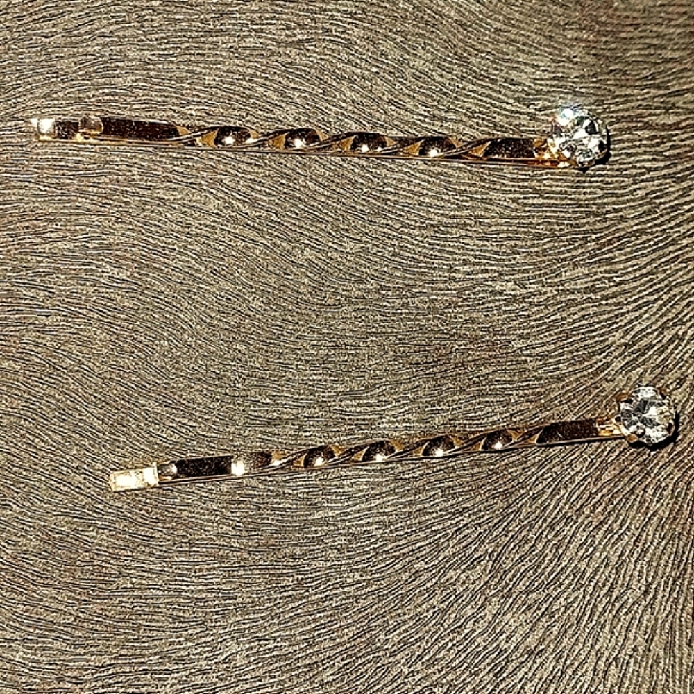 1 Karat Diamond Barettes-Hair Pins with Twirl Gold Bars, Secure Hold